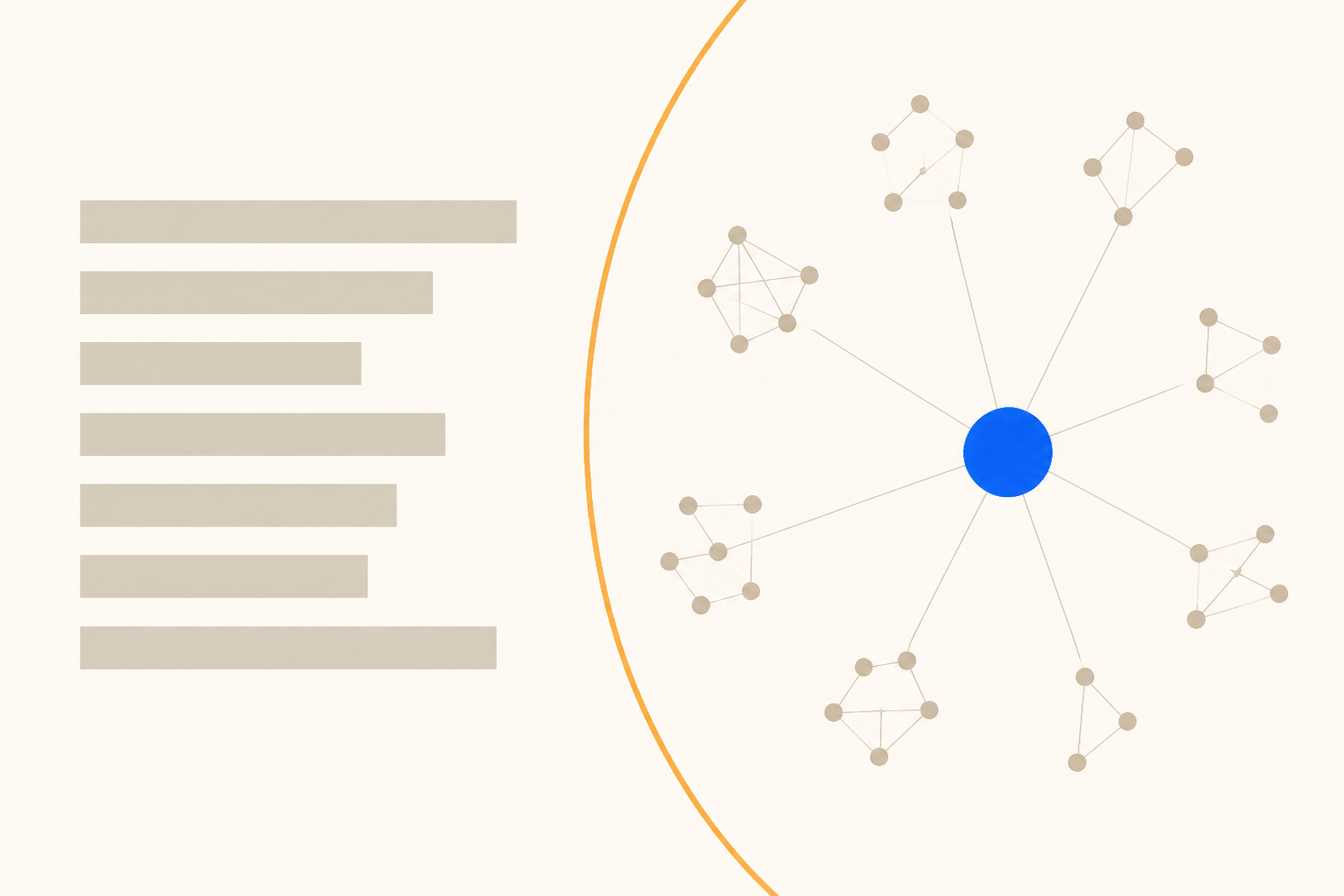 Editorial illustration contrasting a flat bar chart of population averages with a single connected network node representing one organization's internal diagnosis.